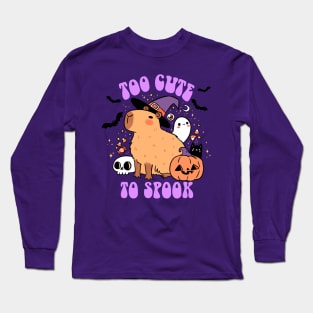 Too cute to spook cute capybara ready for halloween Long Sleeve T-Shirt